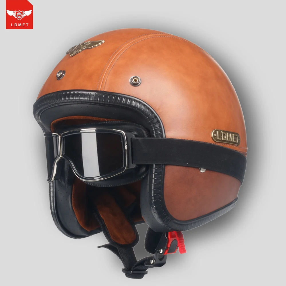 LDMET Кожа PU casco moto Винтаж moto rcycle шлем с открытым лицом камуфляж capacetes de moto ciclista vespa Кафе racer