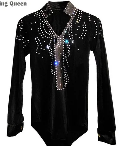 Мужская/Мужская рубашка для латинских танцев, Высококачественная Бархатная и алмазная Мужская одежда для латиноамериканских танцев, топы для самбы/вальса/бальных танцев - Цвет: Men Black
