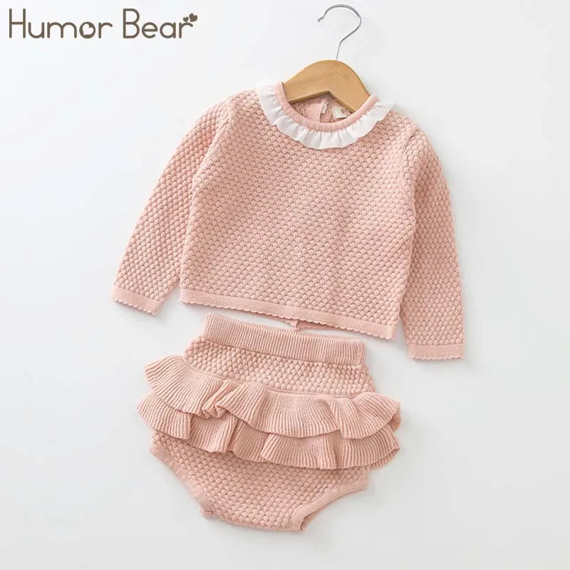 Humor Bear/вязаный свитер+ шорты; комплекты детской одежды; коллекция года; сезон осень; комплекты с толстовкой для маленьких девочек - Цвет: Розовый