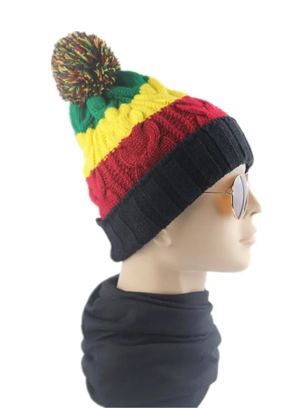 Bob Marley Jamaica Rasta Slouch Beanie шапка теплый берет зимняя шапка регги разноцветная полоса хип-хоп мешковатые