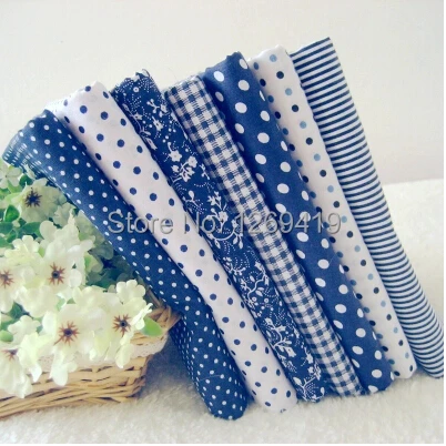 

7PCS 50*50cm Navy Wind Blue Dot Grid Print Cotton Fabric Bundle Telas Sewing Doll DIY Patchwork Tilda Quilt Baby Textile Tecido