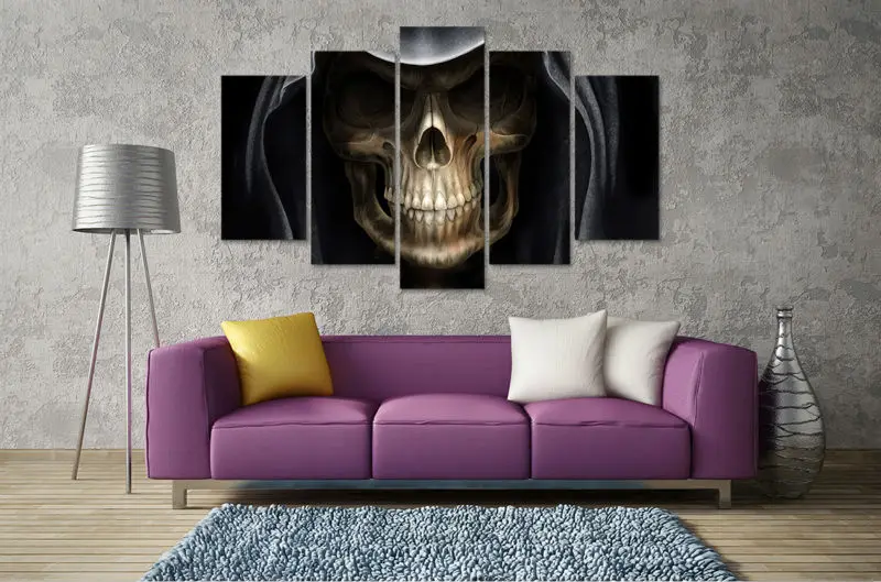 Halloween 5 panel large printed painting demon alien devil skull canvas