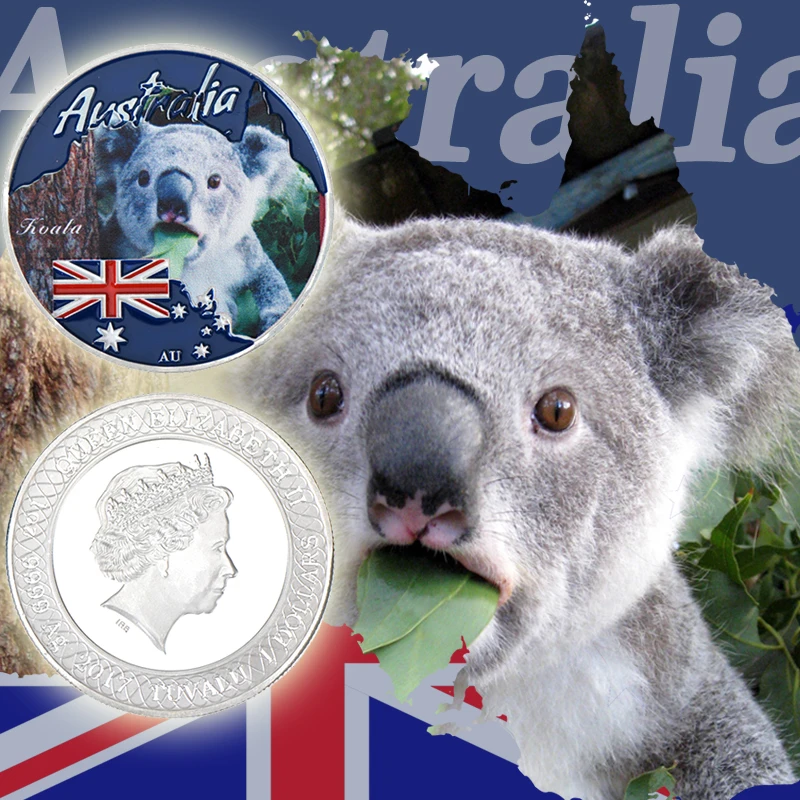 

WR 8pcs Australia Animal Set Challenge Coin Commemorative Silver Plated Metal Silver Coin Wildlife Cute Animals for gift