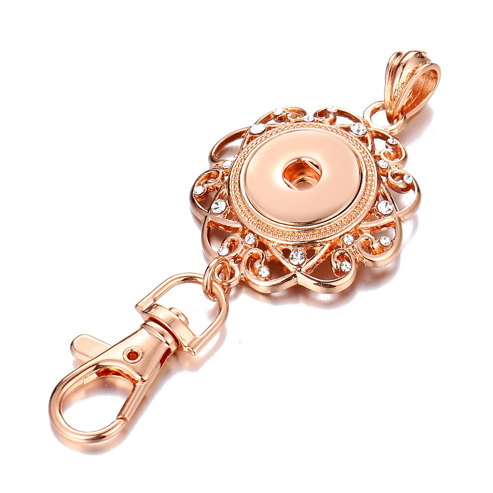 Hollow Out flower rose gold lanyard Snap Pendant Buttons Jewelry fit