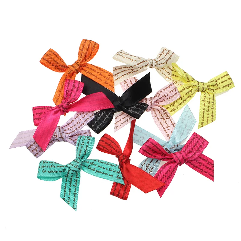 

50pcs Lettered Satin Ribbon Bowknot Hair Clips Applique DIY Craft Grosgrain Bow Tie Scrapbooking Wedding Decoration 41x35mm