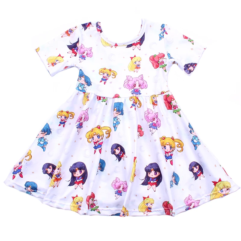 

Summer Cute Cartoon Girls Printed Dress Toddler Girls Adorable Dress Summer Short Sleeve Clothing Soft Milk Silk For Kids