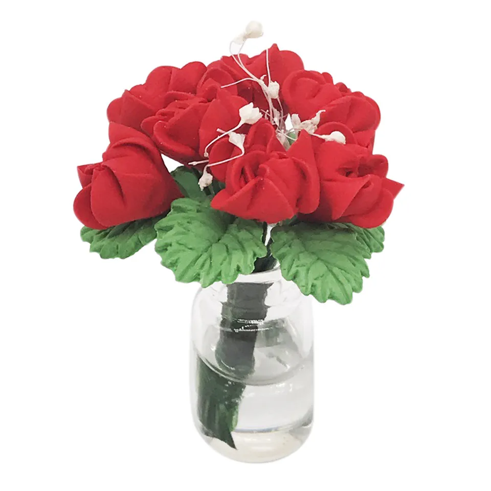 Mini Rose Mini House Miniature Potted Plante en Pot Mod/èle Jouet Maison Jardin Fleur Rose D/écor Accessoire DIY Props Rouge