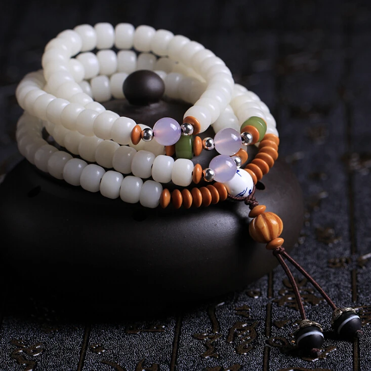 

Tibetan Original Special Design Natural Milky White Bodhi 108 Beads Mala Bracelet or Necklace Women Prayer Mediation Jewelry