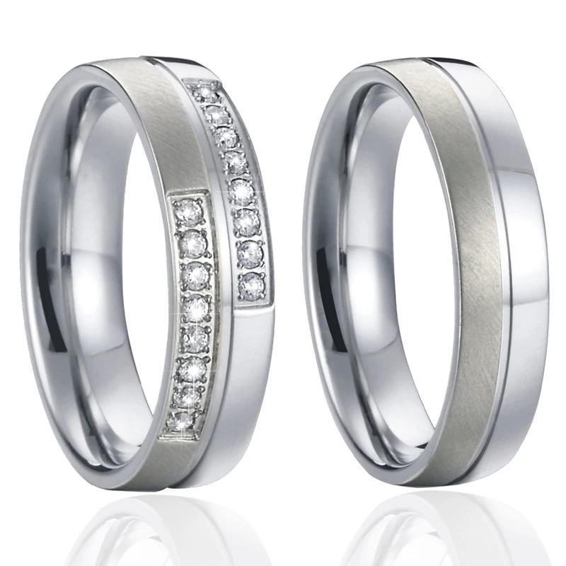 Mens Alliances Titanium Jewelry Stainless Steel Ring Silver Color cubic zirconia Wedding band couple Rings for women (1)