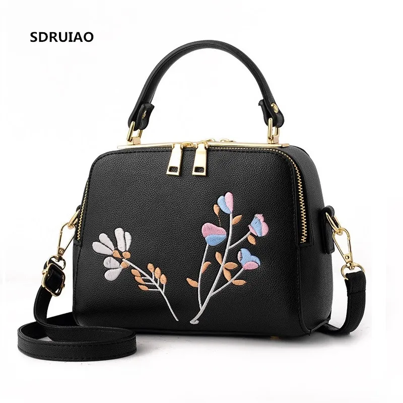 

Luxury Women Leather Handbag Women Messenger Bag Female Leather Shoulder Bag Women's Embroidery Flower Handbag Sweet Tote Bag