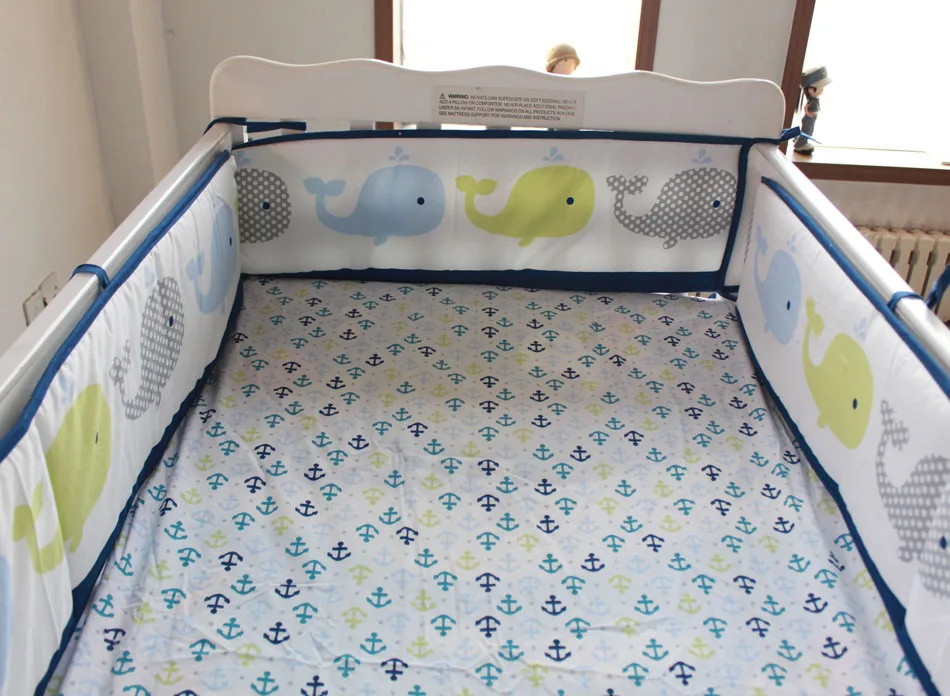 Promotion! 5PCS Cotton Crib Bed Linen Kit Cartoon Baby Bedding Set Baby Cot Protector Safe Bumpers(4bumper+bed cover) 5pcs embroidery cotton crib bed linen kit cartoon baby cot bedding set bed sheet include 4bumper bed cover