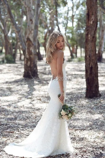 Backless Wedding Dresses Mermaid Spaghetti Strap Y Full Lace Backless Wedding Dresses Mermaid Spaghetti Strap Y Full Lace Dress Sweep Low Back White