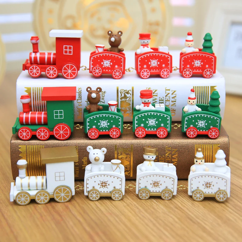 

2018 New Home Small Train Toy For Children Kids Gifts Christmas Decorations Natal Wooden Christmas Decorations Supplies QB894548