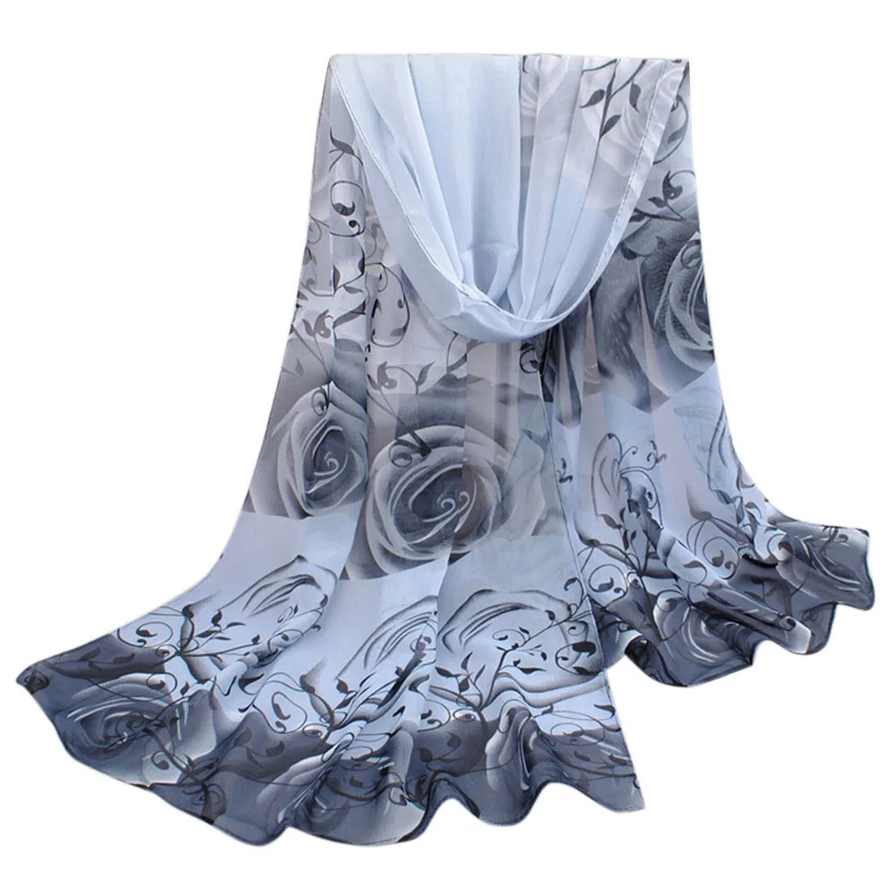 

Amazing Collocation scarf Women Beautiful Rose Pattern Chiffon Shawl Wrap Wraps Scarf Scarves foulard femme #YL5