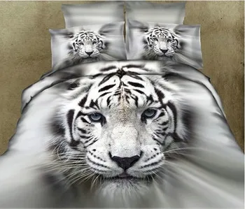 

Factory Sale 100% Cotton 3D White Tiger 4pcs Bedding Sets King Or Queen