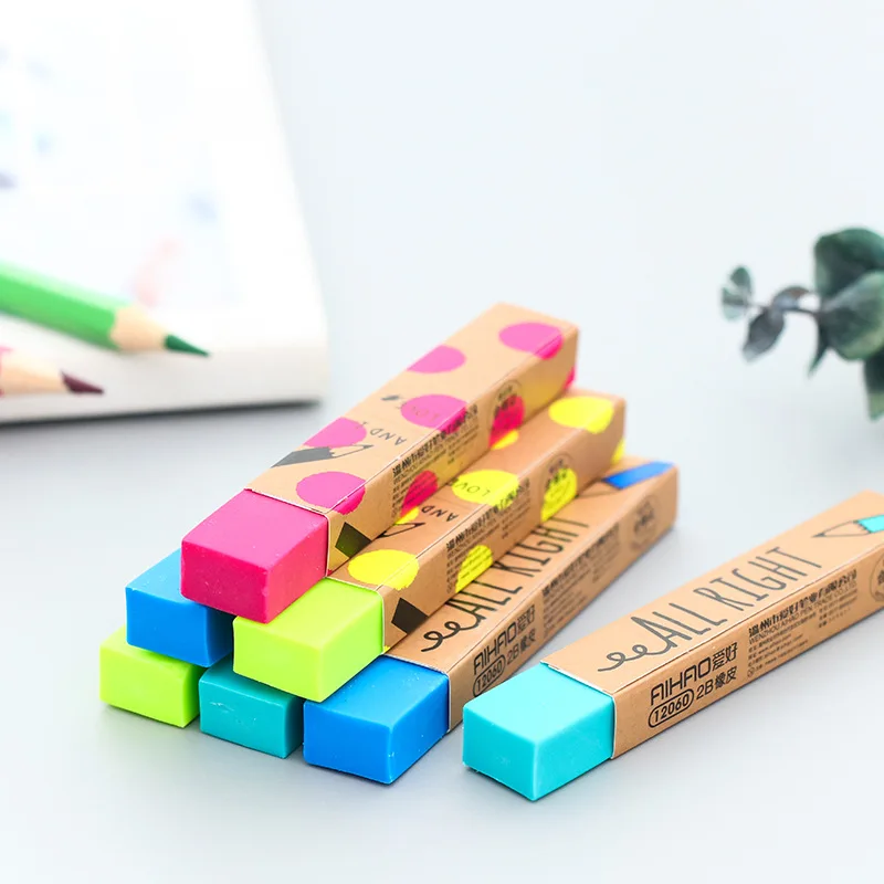 

1pc Kawaii Stationery Rectangle 2B Pencil Rubber Eraser Student Prizes Gift Solid Color Soft Eraser School Supply Radom Color