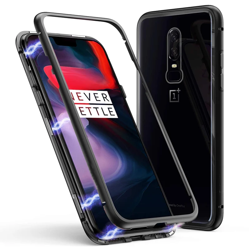 

Magnetic Adsorption Phone Protection Case For Oneplus 7 Pro Oneplus 7 6 6T 5T Tempered Glass Back Cover