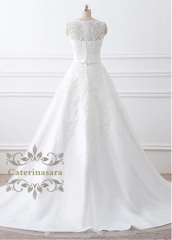 2 в 1 съемная юбка свадебное платье трапециевидная юбка и Кружевная аппликация невесты платья короткий или длинный шлейф для невесты свадебная одежда