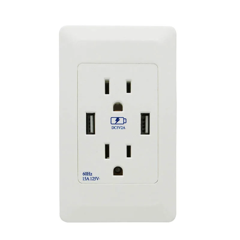 

15A US Plug Wall Socket Power Outlet with Type A Dual USB Wall Charger For Mobile Phone Camera Charging Socket Home Electrical