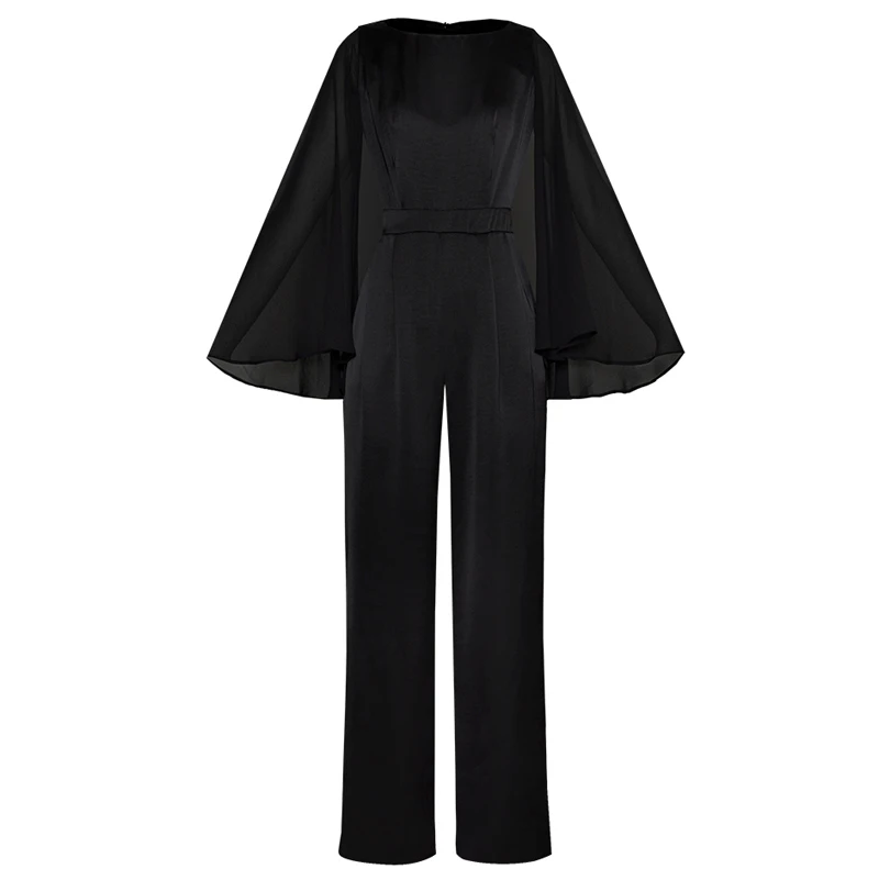 

new arrival 2019 one piece clothes black overalls office jumpsuit summer plus size jumpsuits slit cape sleeve woman romper