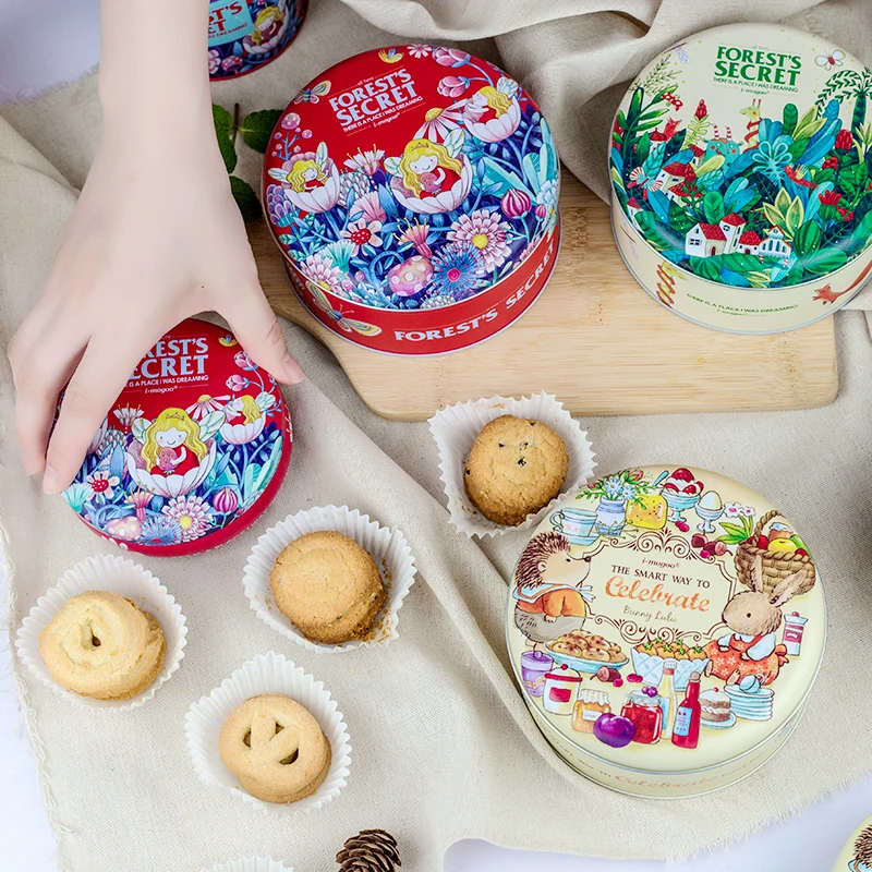 

1Pcs Nougat Gift Box Cookie Tin Cake Snack Multi-purpose Storage Tank Iron Debris Snacks Covered Lovely Household Round Candy