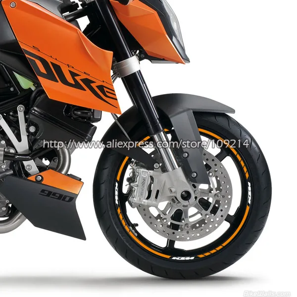 Для KTM Duke 200 390 690 790 990 1290 RC8 RC390 обода колеса мотоцикла Стикеры наклейки Водонепроницаемый подходит для 17-дюйм; шины - Название цвета: Orange White