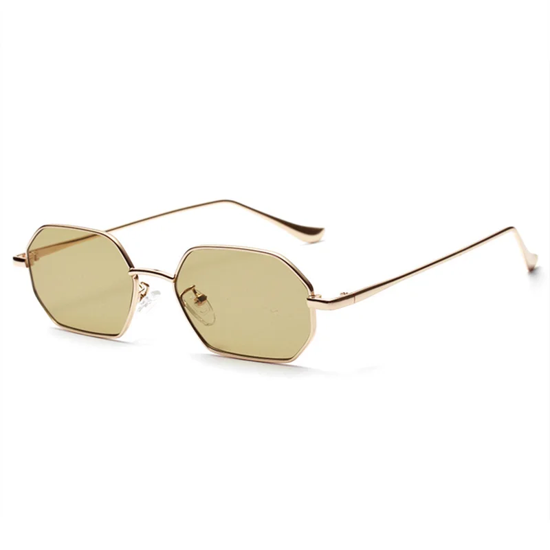 YOOSKE, модные солнцезащитные очки для женщин, фирменный дизайн, маленькая оправа, полигоновые солнцезащитные очки, мужские винтажные солнцезащитные очки, шестигранная металлическая оправа - Цвет линз: C5