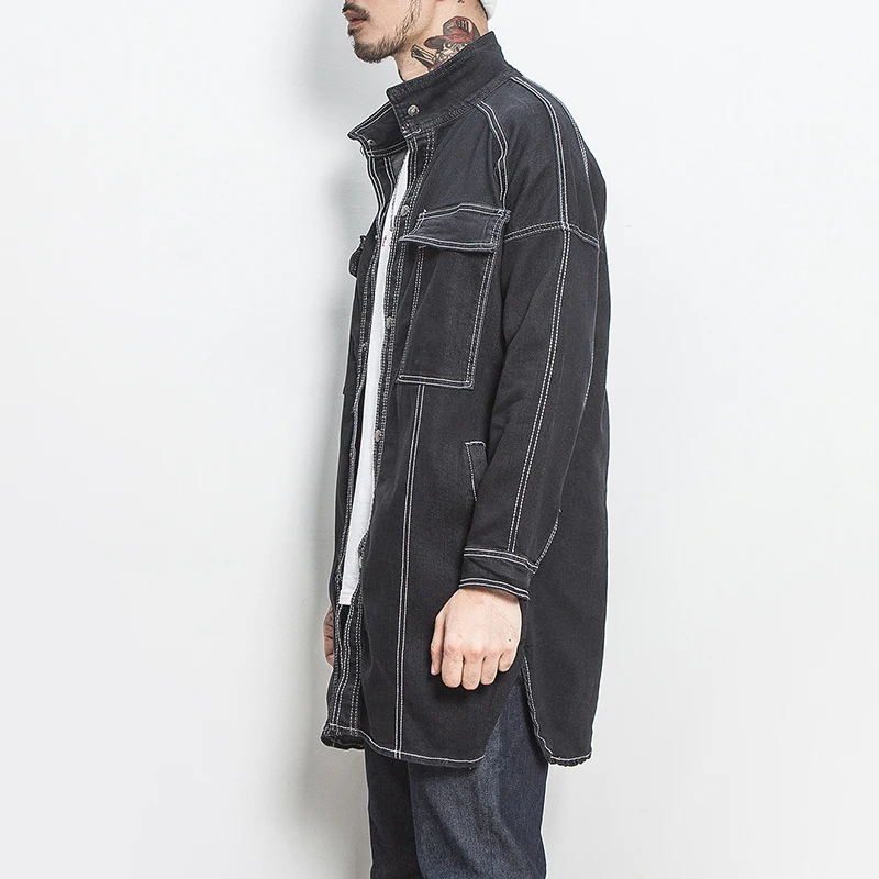 Тренч классический мужской длинный из джинсовой ткани на весну и осень|trench coat|trench