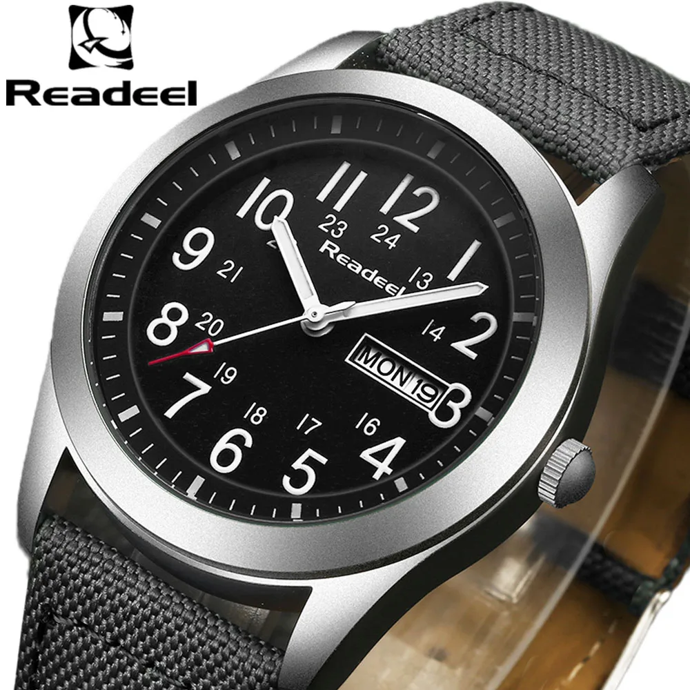 Readeel Luxury Brand Military Watches Men Quartz Analog Canvas Clock