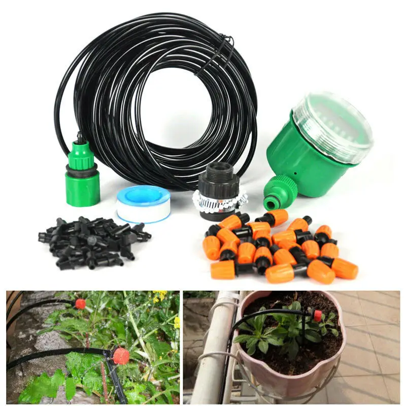 DIY микро капельного орошения автоматический таймер автополив 25 м садовый шланг системы разбрызгиватели для газона