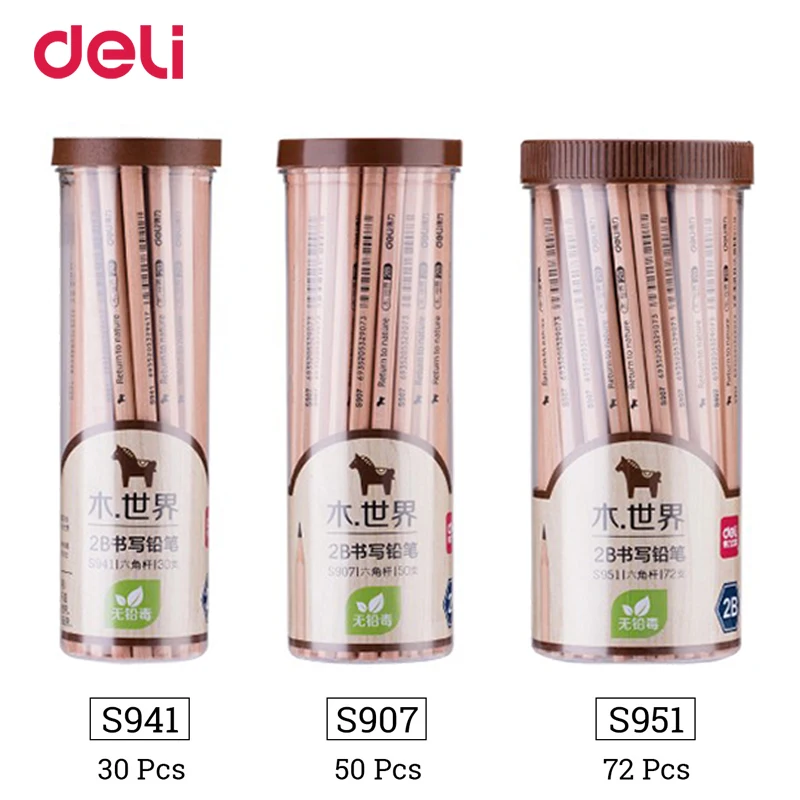 Набор карандашей Deli из натурального дерева 30/50/72 шт. 2B стандартный набор для