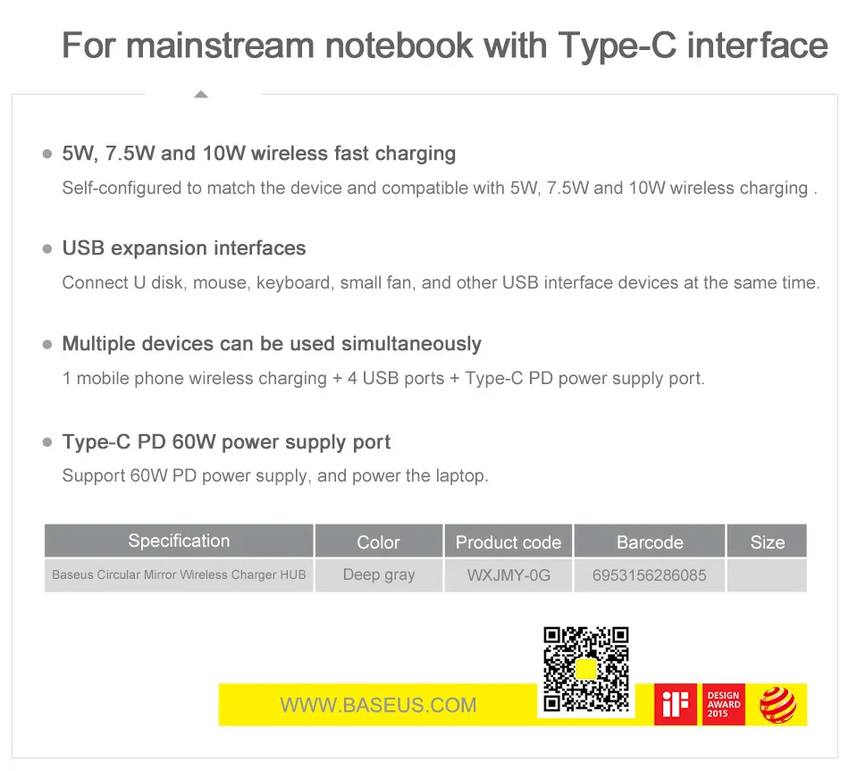 Baseus концентратор USB Type C до 3,0 usb-хаб с беспроводной зарядкой для MacBook Pro мульти usb-хаб аксессуары для компьютера Разветвитель USB C концентратор