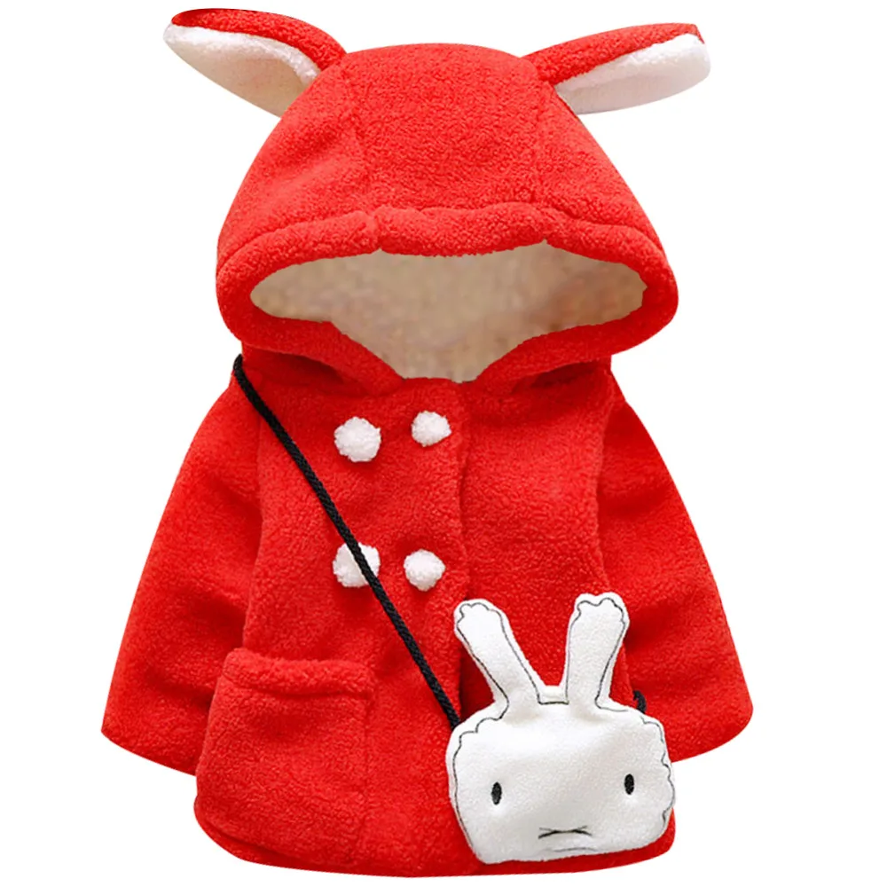 

Winter Fall Baby Girls Winter Jackets Thicken Velvet Children Outerwear Rabbit Ear Hooded Coat for Girls Clothing