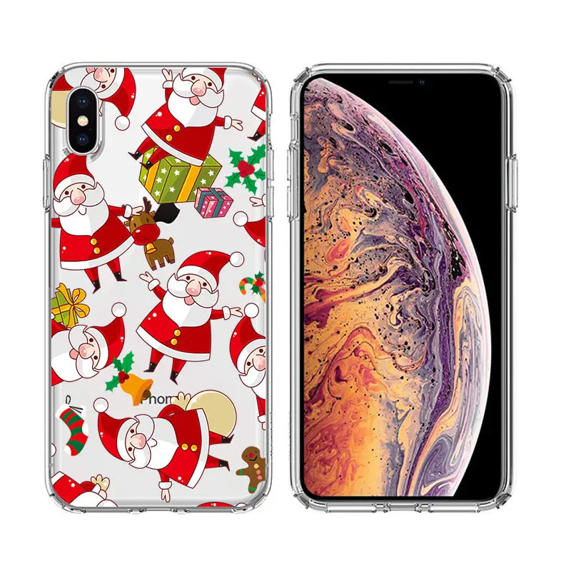 Christmas Santa Reindeer Patterned Clear Soft TPU Case For iPhone 8 Plus XS XR XS Max 6S 5S 7 Plus 7 6 5 SE 8 Chritmas TPU Coque (1)