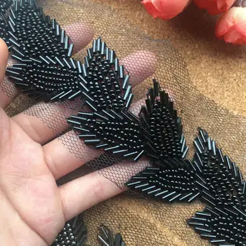 

1 Meter Women evening dress trim 6CM width delicate high end heavy beading tulle mesh trim Black and Gun metal color