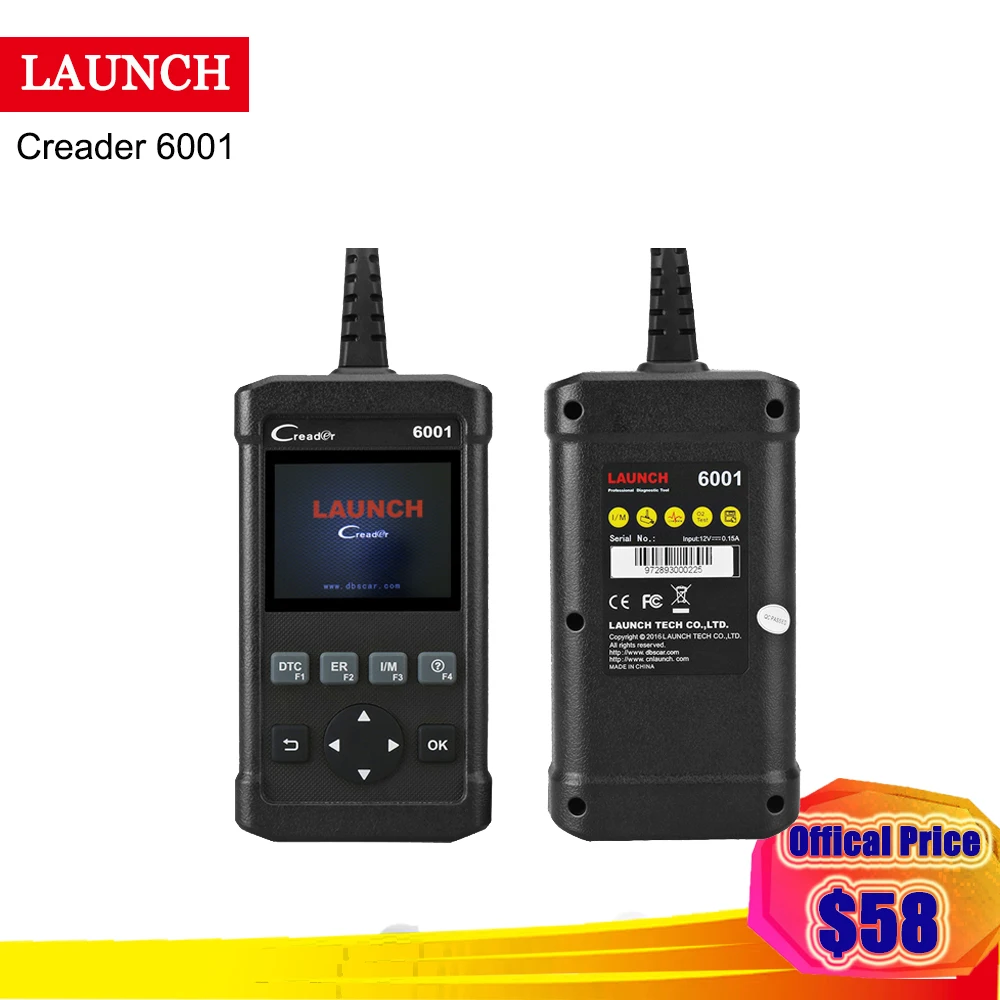 

Launch Code Reader CReader 6001 Scan Tool obd2 Scanner Full OBDII/EOBD Diagnostic Functions better than elm327