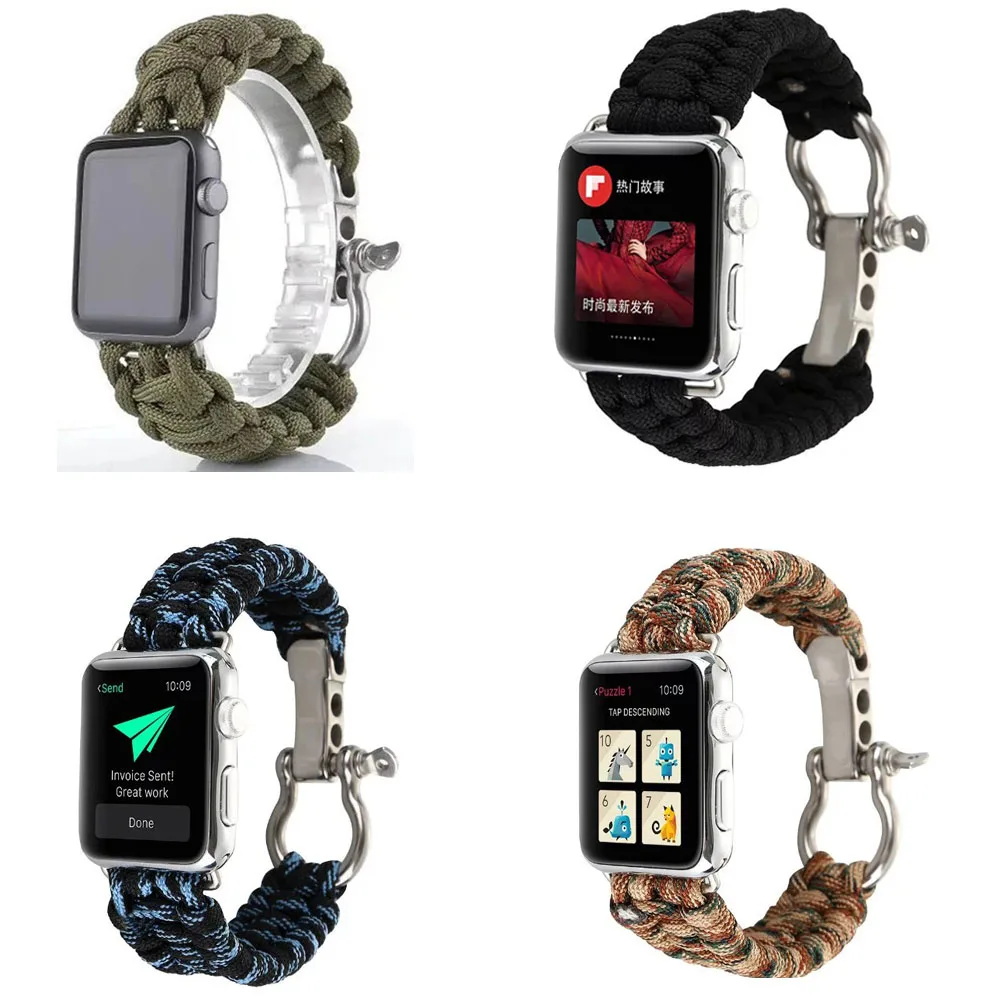 Спортивный Браслет из нейлоновой веревки ремешок для iWatch 40 мм 44 38 42 часов Apple Watch