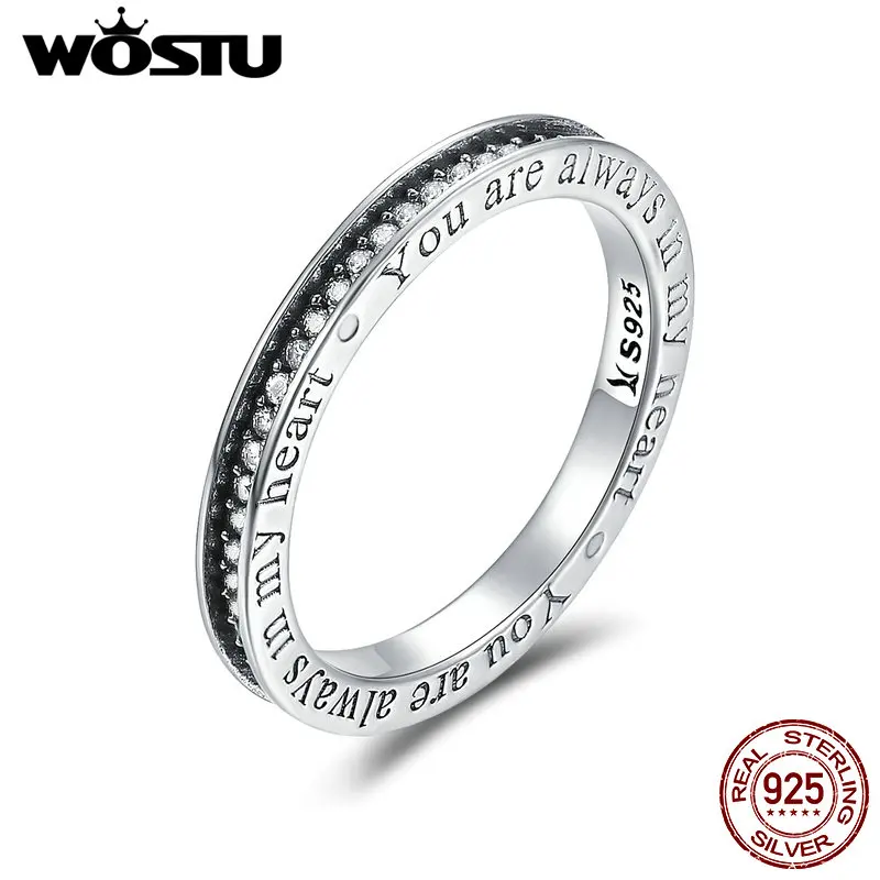 WOSTU Настоящее 925 пробы серебро всегда в моем сердце кольца для женщин модные обручальные серебряные ювелирные изделия с фианитами прекрасный подарок DXR159