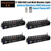 4 X Uplighting Bar APP control, беспроводной DMX, хорошая батарея, 9X18 Вт, настенная шайба, инфракрасный пульт дистанционного управления, индикатор батареи