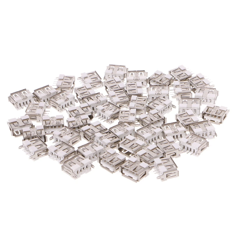 

50 Pcs USB 2.0 Female Type A Port 4 Pin DIP 180 Degree Jack Socket Connector