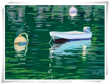 

Boat in the lake Greeen Oil painting on canvas hight Quality Hand-painted Home Decoration Oil painting Home Decor Wall art