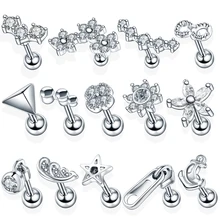 Piercing de orelha tragus, 1 peça, aço, cartilagem, cristal, flor, concha, brincos, barbell, piercing, orelha, hélix, joias sexy
