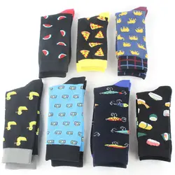 Веселое Harajuku носки с лого команды большой Размеры в стиле «хип-хоп» Для Мужчин's Еда пиццы/суши животных Собака Кита носки со слоником Для