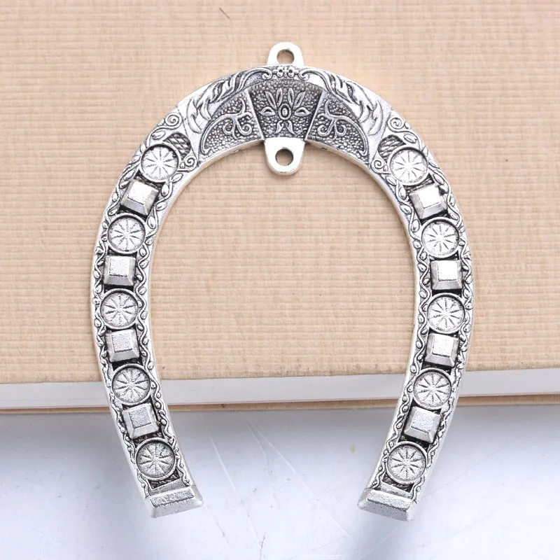 2pcs 80x65mm Ancient silver Horseshoe lucky Necklace Pendant Jewelry