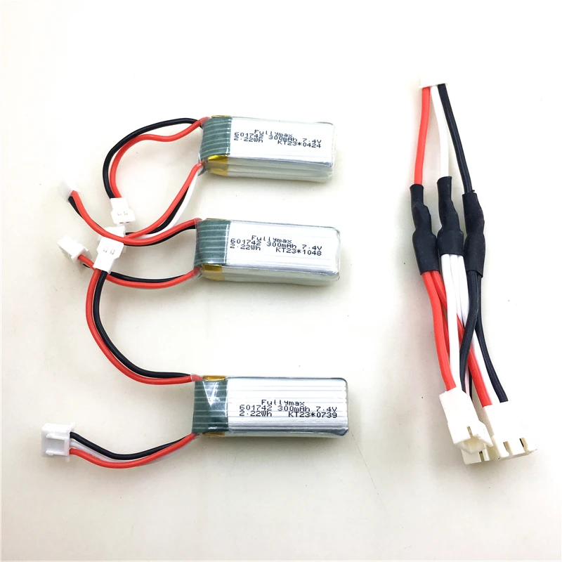 3x 7.4V 300mAh Battery + Charger Line For WLtoys XK A600 / A430 / F959