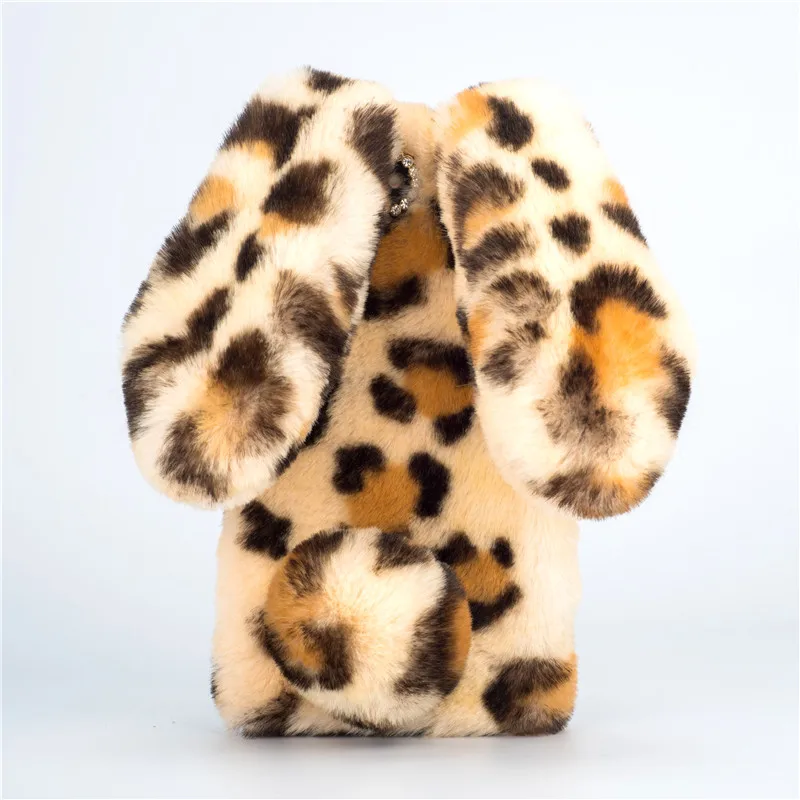 

Cute 3D Rabbit Hairy Warm Cover For iPhone 8 Case Apple 7 Plus X Fur Bling Rhinestone Plush Bunny Case for iPhone XS Max XR 6 6S