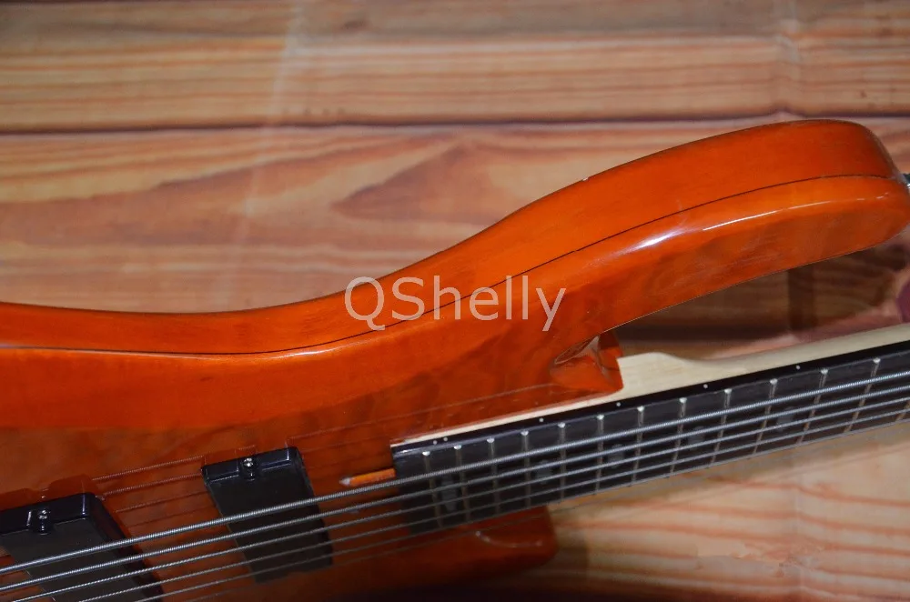 Высокое качество QShelly на заказ стеганый клен Топ 6 струн корпус из красного дерева активный звукосниматель электрическая бас гитара Музыкальные инструменты магазин