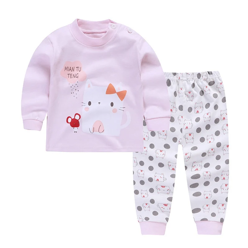 Kids Boys Girls Pajama Sets Cartoon Print Long Sleeve O-Neck Cute T-Shirt Tops with Pants Toddler Baby Autumn Sleeping Clothes - Цвет: Style 4