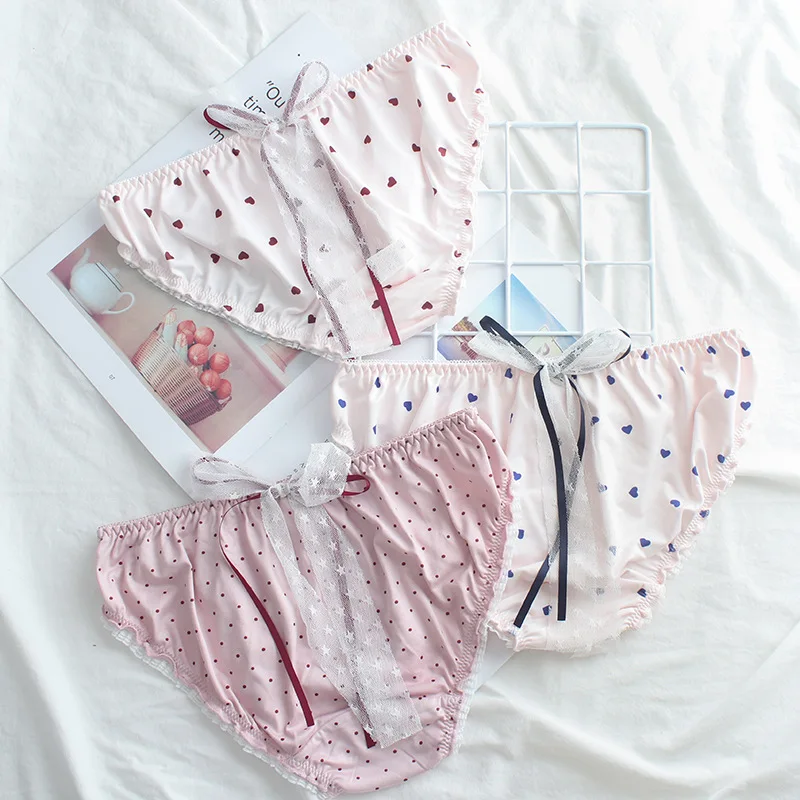 

SP&CITY Big Bow Love Heart Young Girls Cute Underwear Women Sexy Lace Ruffle Seamless Panties Kawaii Briefs Lolita Lingerie
