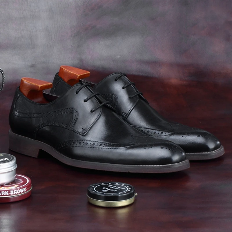 

Luxury Design Square Toe Man Formal Dress Retro Shoes Natural Genuine Leather Men's Oxfords Derby Wingtip Brogue Footwear BGQ130